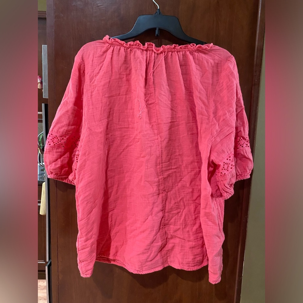 Lane Bryant Coral Off-Shoulder Eyelet Sleeve Blouse